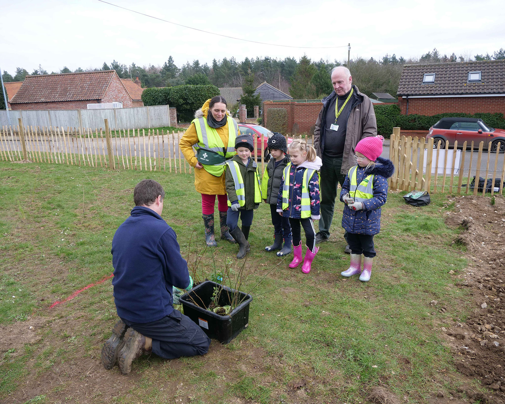 tree planting at Fakenham Infant School