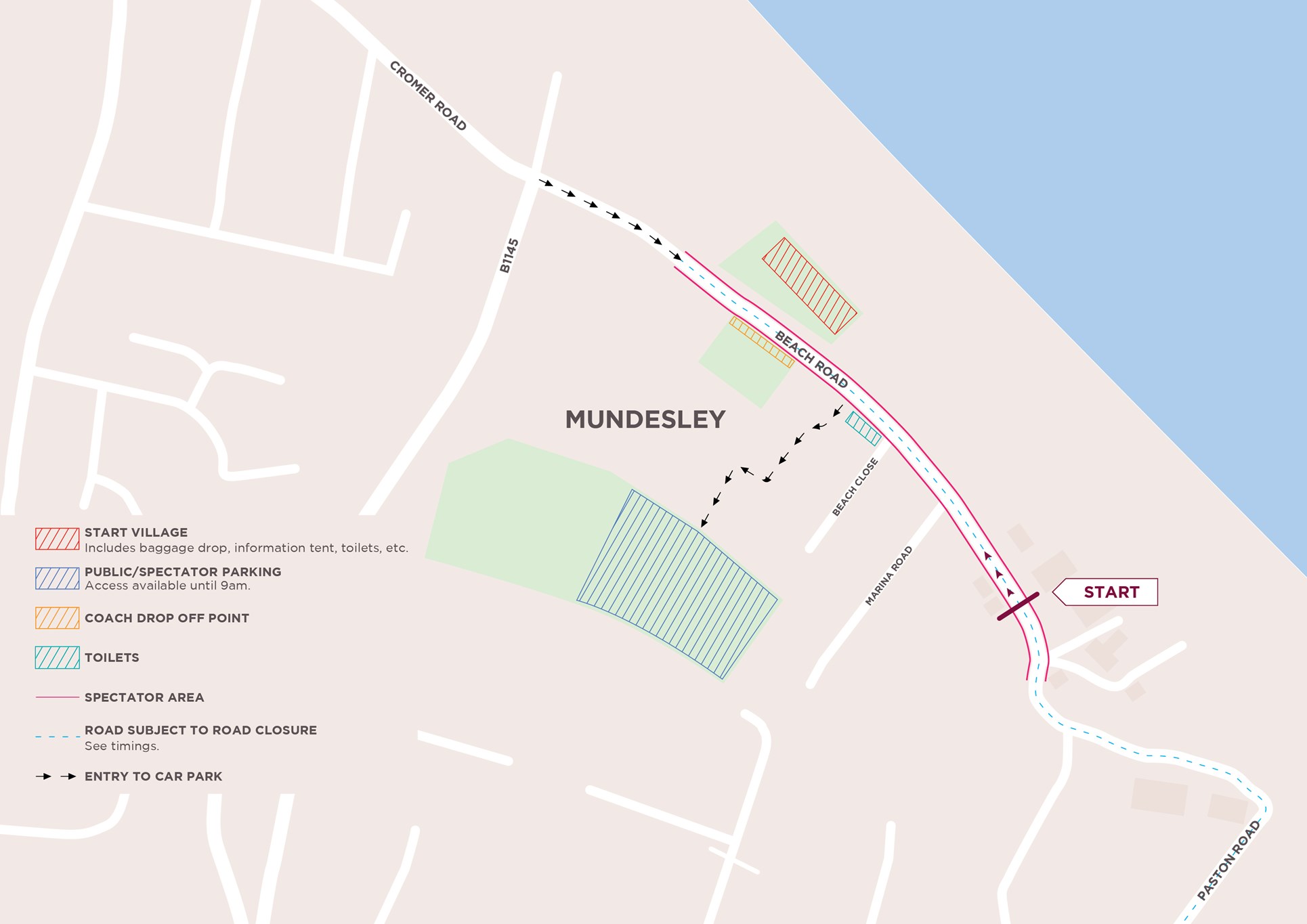 map of road closures in Mundesley