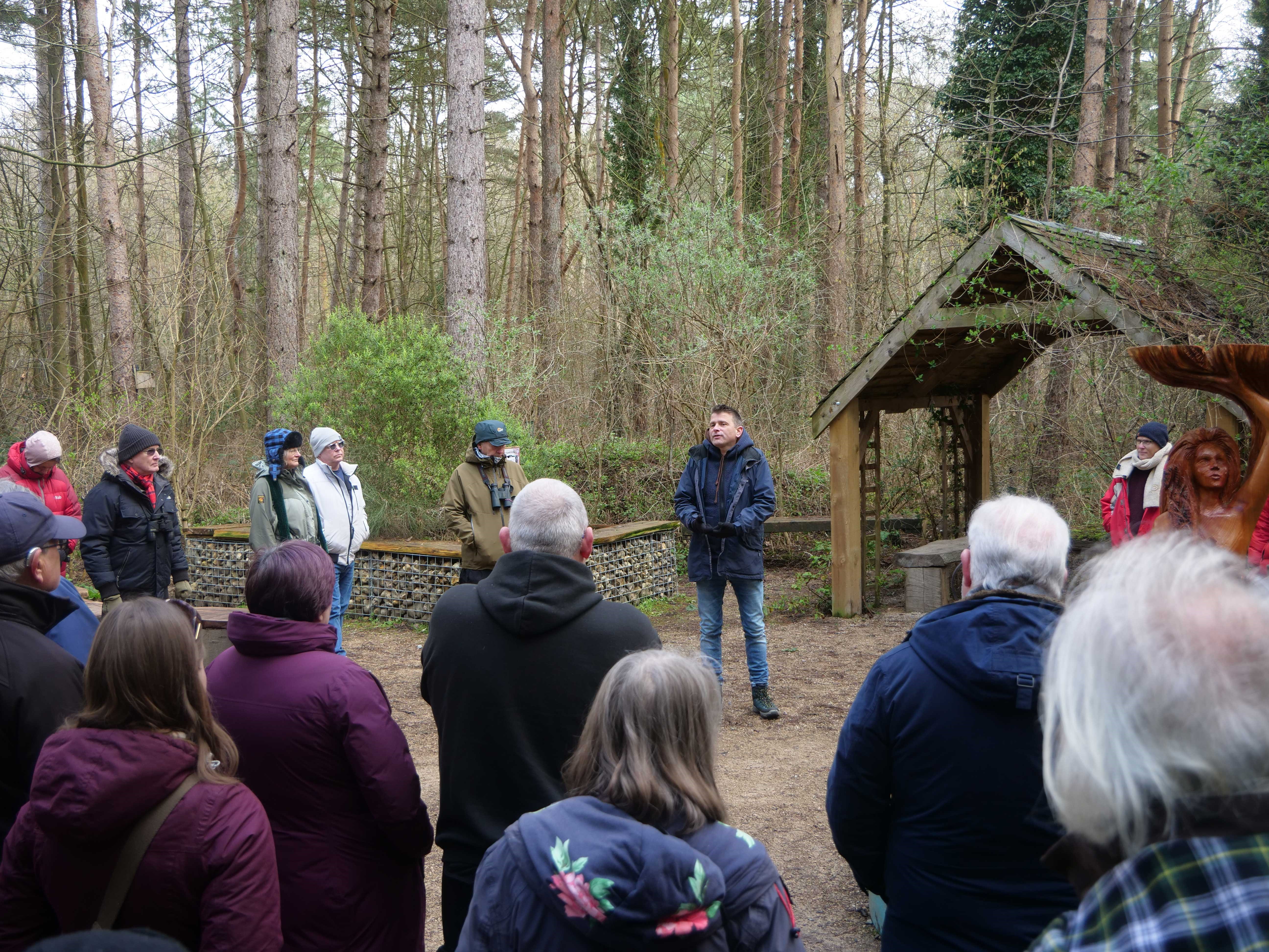 Conservationist Nick Acheson talking to volunteers in Holt Country Park